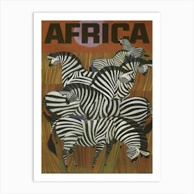 Zebras In Africa, Vintage Travel Poster Art Print