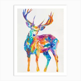 Deer Colourful Watercolour 2 Art Print