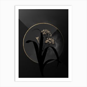 Shadowy Vintage Iris Fimbriata Botanical in Black and Gold n.0182 Art Print