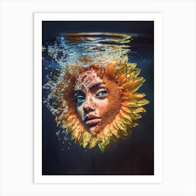 "Surreal Portrait: Sunflower and Woman" Art Print