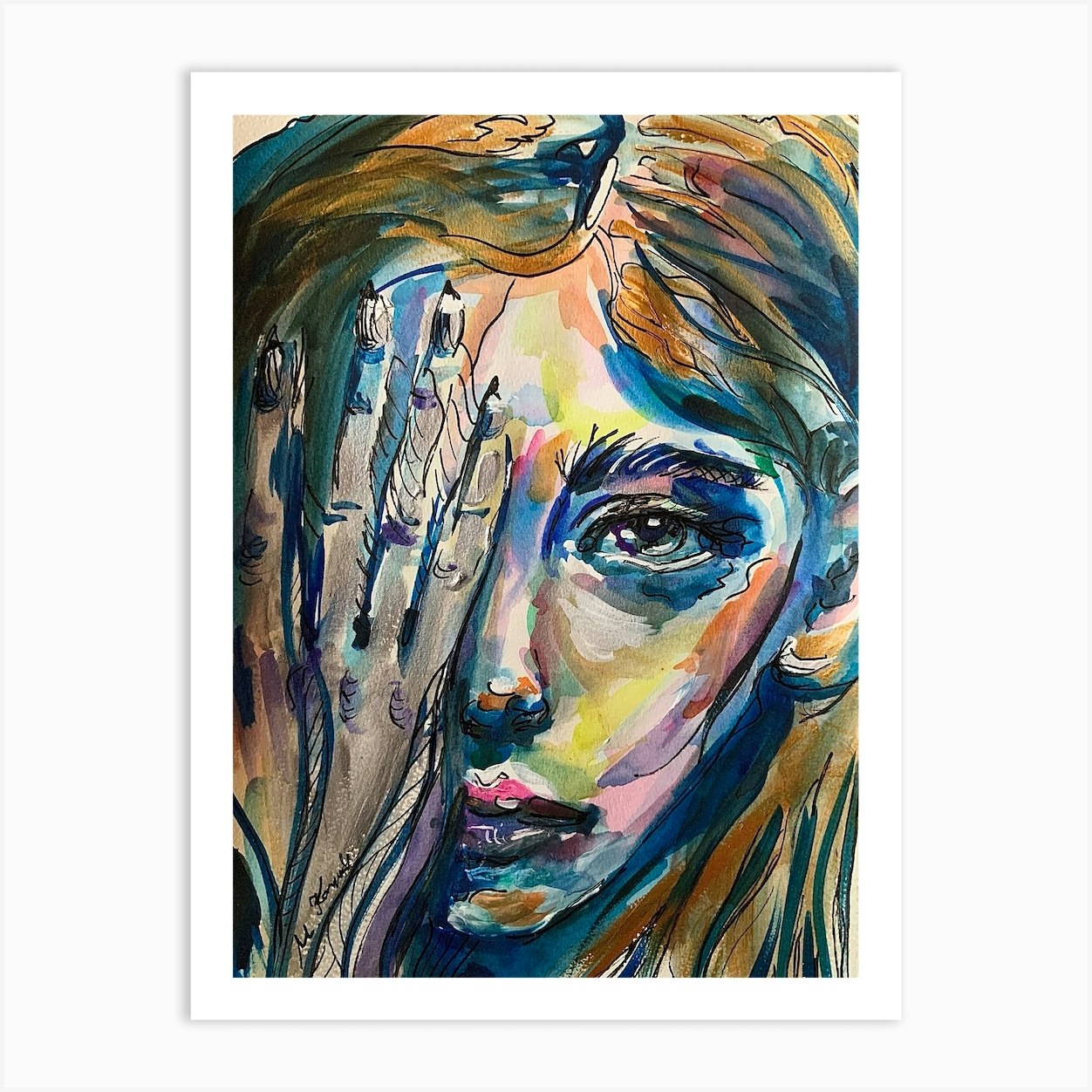 Wall Art Print, Expressive Woman face in Oil Painting, Abstract Portrait
