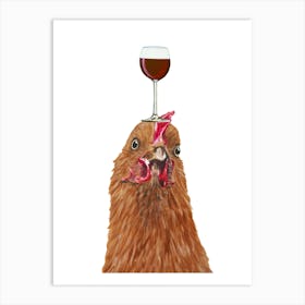 Hen With Wineglass Art Print