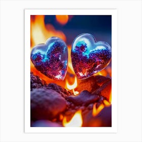 Burning Love Two Hearts On Fire Art Print