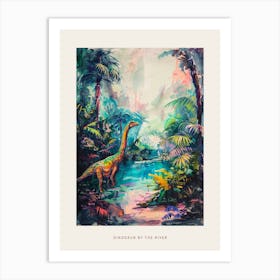Dinosaur By The River Landscape Painting 3 Poster Art Print