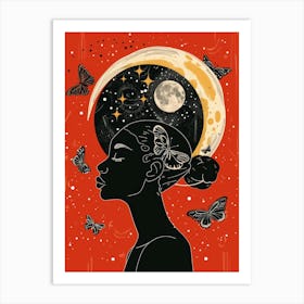 Moon And Butterflies Art Print