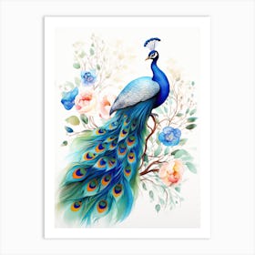 A Peacock Watercolour In Autumn Colours 0 Art Print