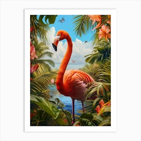 Greater Flamingo Everglades National Park Florida Tropical Illustration 1 Art Print