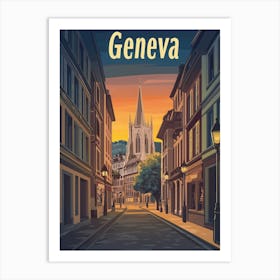 Aihrgdesign A Retro Travel Poster For Geneva Featuring The Hi Deb42674 D39f 43cd A409 Dec455d67b6d 2 Art Print