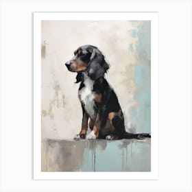 A Black Dog, Painting In Light Teal And Brown 1 Art Print