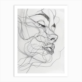 Line Drawing Of A Woman'S Face Art Print