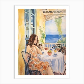 At A Cafe In Algarve Portugal Watercolour Art Print