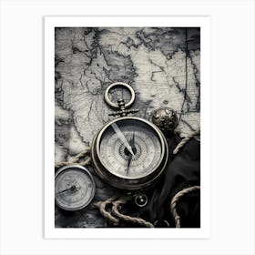 Compass On The Map Art Print