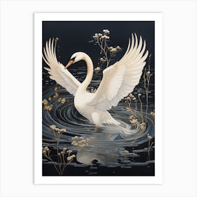 Swan 3 Gold Detail Painting Art Print