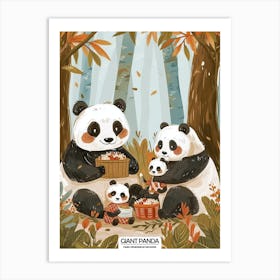 Giant Panda Family Picnicking In The Woods Poster 1 Art Print