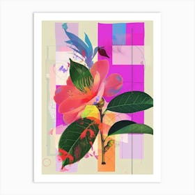 Camellia 3 Neon Flower Collage Art Print