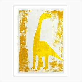 Mustard Linocut Dinosaur Silhouette 2 Art Print