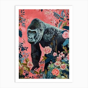 Floral Animal Painting Gorilla 1 Art Print