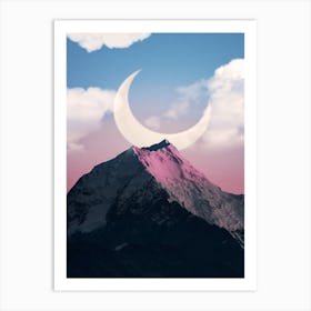 Crescent Moon Over Mountain 1 Art Print