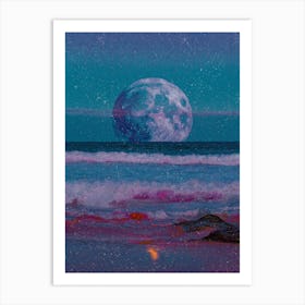 Blue Sparkly Moon Collage Art Print