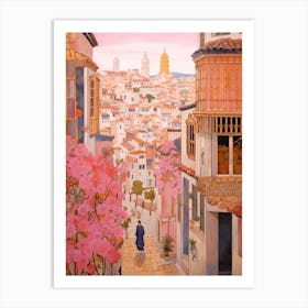 Alicante Spain 4 Vintage Pink Travel Illustration Art Print