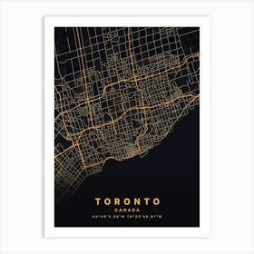 Toronto Ontario Canada Black And Gold Map Art Print