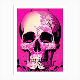 Skull With Pop Art Influences 1 Pink Line Drawing Art Print