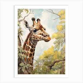 Storybook Animal Watercolour Giraffe 2 Art Print