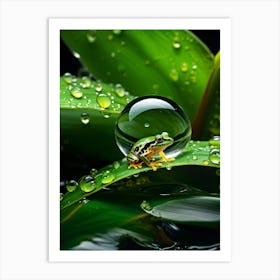 Macro Photography Of A Water Droplet Encapsulating A Thriving Miniature Tropical Rainforest With A Art Print