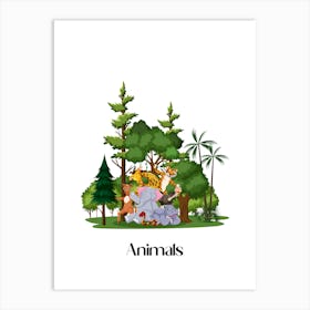 56.Beautiful jungle animals. Fun. Play. Souvenir photo. World Animal Day. Nursery rooms. Children: Decorate the place to make it look more beautiful. Art Print