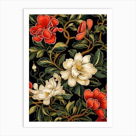 Chrysanthemums 5 William Morris Style Winter Florals Art Print