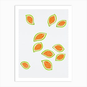 Melon Scattered Leaves Polka Dot 2 Art Print