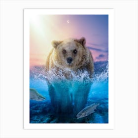 Wild Bear Fishing For Salmon Art Print