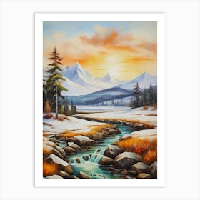The nature of sunset, river and winter.5 Art Print