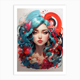 Beautiful Girl With Blue Hair Art Print