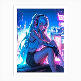 Anime Girl With Headphones 7 Art Print