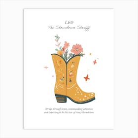 Leo Cowboy Boots Zodiac Preppy Western Cowgirl Art Print