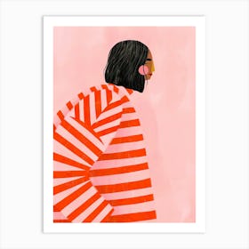 Woman In A Striped Shirt Art Print