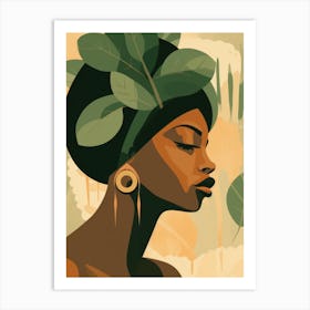 African Woman With Leaves Art Print