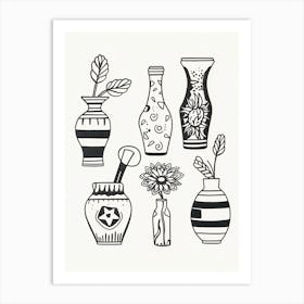 Vases Collection Black And White Line Art Art Print
