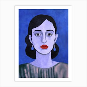 Blue Woman with Red Lips Art Print