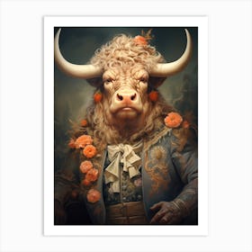 Bull With Flowers Art Print