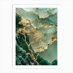 Gold Inlaid Jade Carving Scene Art Print