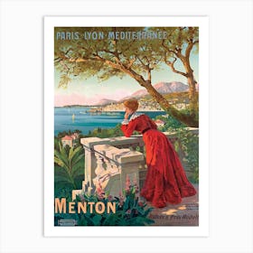 Menton, France, Woman On The Terrace Art Print