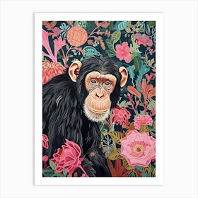 Floral Animal Painting Chimpanzee 4 Art Print