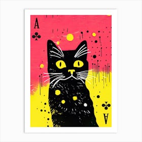 Playing Cards Cat 4 Pink And Black Art Print