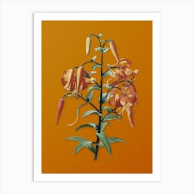 Vintage Tiger Lily Botanical on Sunset Orange n.0286 Art Print