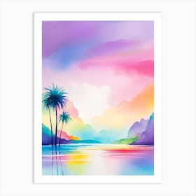 Watercolor Landscape With Palm Trees Art Print