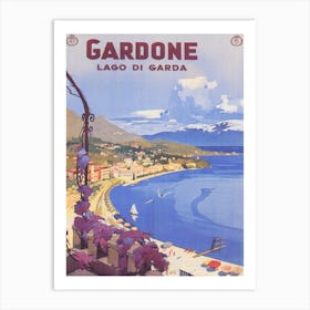 Gardone Italy,Gardone Riviera, Lake Garda, Vintage Travel Poster Art Print