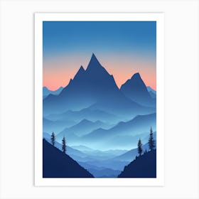 Misty Mountains Vertical Composition In Blue Tone 126 Art Print