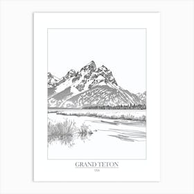 Grand Teton Usa Line Drawing 7 Poster Art Print